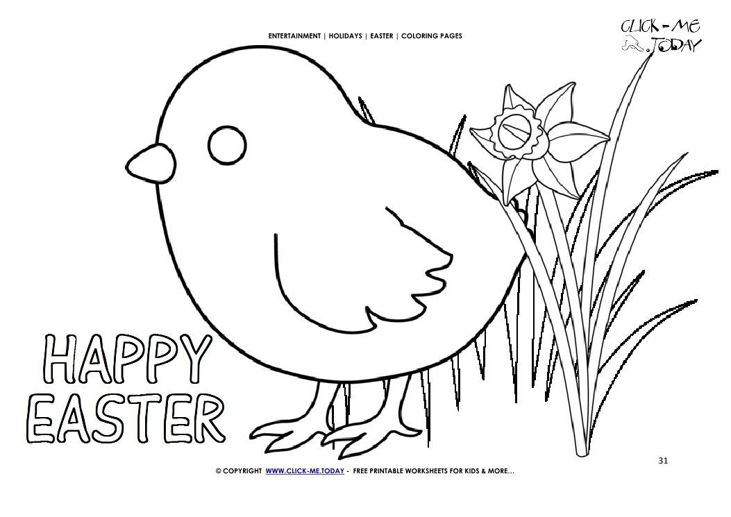 Easter Coloring Page: 31 Happy Easter cute chick in grass